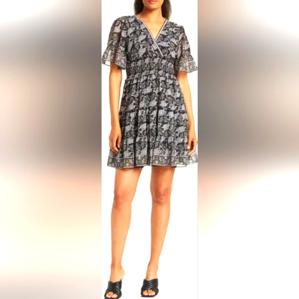 Max Studio Georgette Ditsy Floral Print Tiered Dress